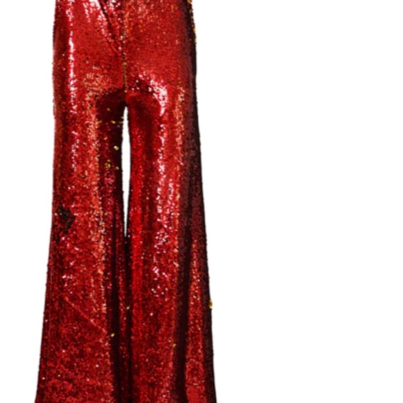 NWT RED SEQUIN WIDE LEG PALAZZO PANTS size 8 plus size 14 - Picture 3 of 5